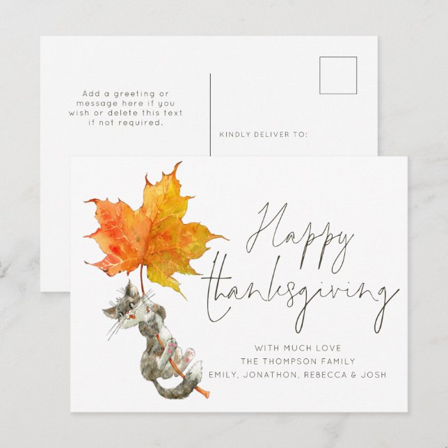 Carte Postale Bon thanksgiving de script d'écriture manuscrite d (Devant / Derrière)