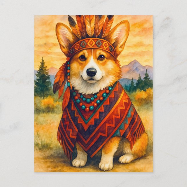 Carte postale Bon thanksgiving indien Corgi (Devant)