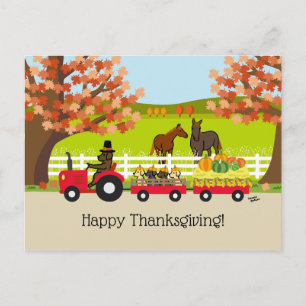 Carte Postale bon thanksgiving Labradors et Tracteur