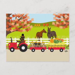 Carte Postale Bon thanksgiving Labradors et Tracteur
