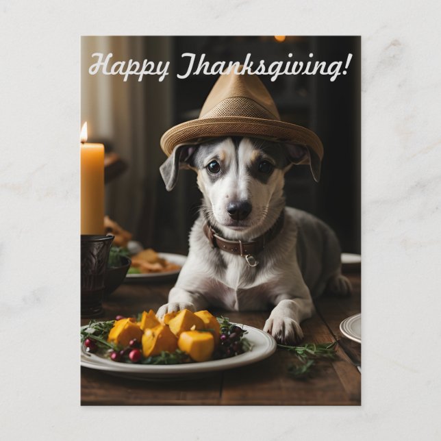 Carte Postale Bon thanksgiving Mignonne Chiot Avec Casquette Pèl (Devant)