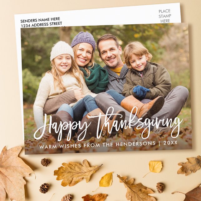 Carte Postale Bon thanksgiving photo de script de pinceau modern (Customize to change your personalized text size or text style.)