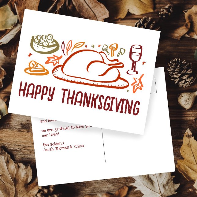 Carte Postale Bon thanksgiving Whimsgiving sur mesure (Whimsical Happy Thanksgiving Friendsgiving Custom Postcard
)