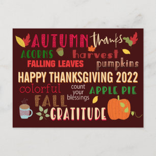 Carte Postale Bon thanksgiving WordArt Automne 2022 Brown