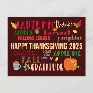 Carte Postale Bon thanksgiving WordArt Automne 2024 Brown