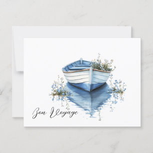 Carte Postale Bon Voyage Rowboat Blue Flowers