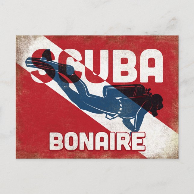 Carte Postale Bonaire Scuba Diver - Blue Retro (Devant)