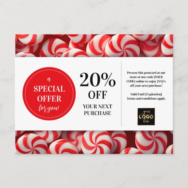 Carte Postale Bonbons à menthe poivrée Coupon sur mesure Remise (Devant)
