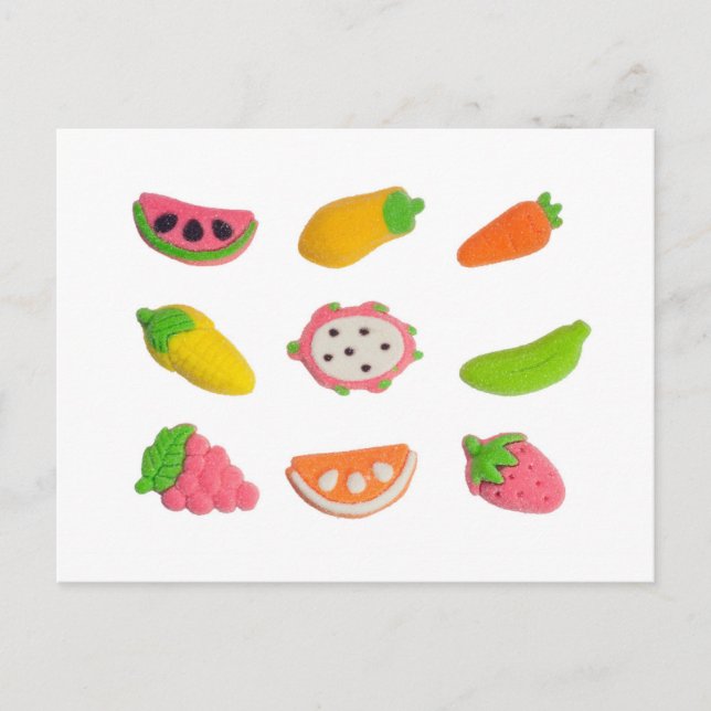 Carte Postale Bonbons de gumée en forme de fruits et légumes (Devant)