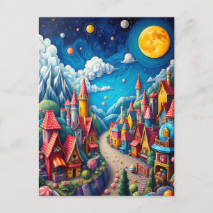 Carte Postale Bonbons Lune Colorée Terre & Village Magique