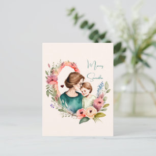 Carte Postale Bond adorable maman et fille - Cadre floral (4)