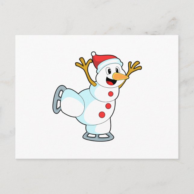 Carte Postale Bonhomme de neige au Patinage sur glace avec Patin (Devant)