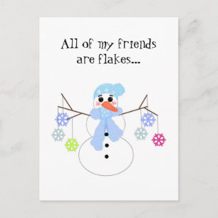 Carte Postale Bonhomme de neige avec amis flocons de neige