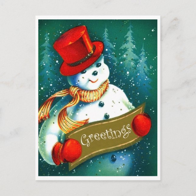 Carte Postale Bonhomme de neige avec le casquette rouge de (Devant)