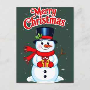 Carte Postale Bonhomme de neige chapeau haut-de-forme noël