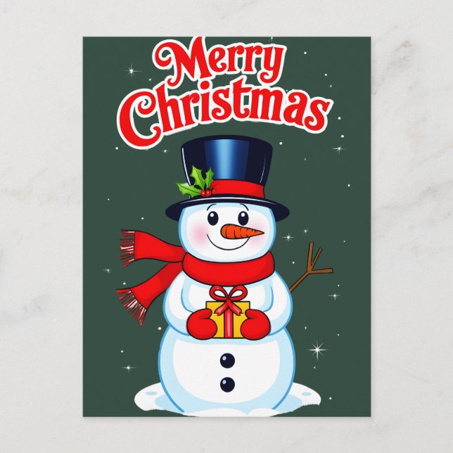 Carte Postale Bonhomme de neige chapeau haut-de-forme noël (Devant)