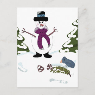 Carte Postale Bonhomme de neige dans la forêt
