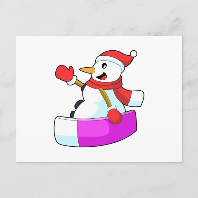Carte Postale Bonhomme de neige en snowboardeur avec un Sonowboa (Devant)