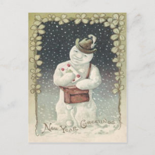 Carte Postale Bonhomme de neige Facteur Lettre Trèfle de shamroc