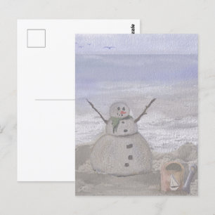 Carte Postale Bonhomme de neige Frosty à la plage