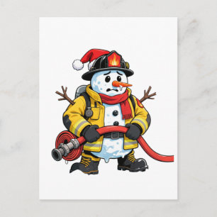 Carte Postale Bonhomme de neige Pompier Noël 2026 Vacances drôle