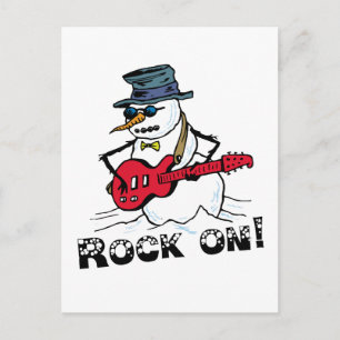 Carte Postale Bonhomme de neige qui joue de la guitare Rock On