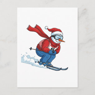 Carte Postale Bonhomme de neige skieur Noël 2026 Vacances Sports