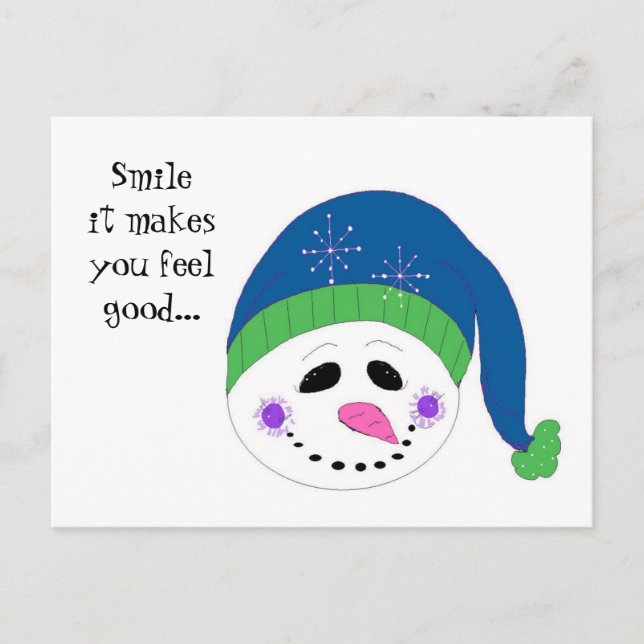 Carte Postale Bonhomme de neige souriant (Devant)