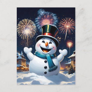 Carte Postale bonhomme de neige très heureux le jour de l'an
