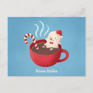 Carte Postale Bonhomme de neige Vœux chaleureux dans une tasse d