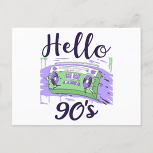 Carte Postale Bonjour 90s radio cassette enregistreur