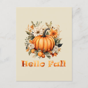 Carte Postale Bonjour Automne aquarelle fleur sauvage feuilles d