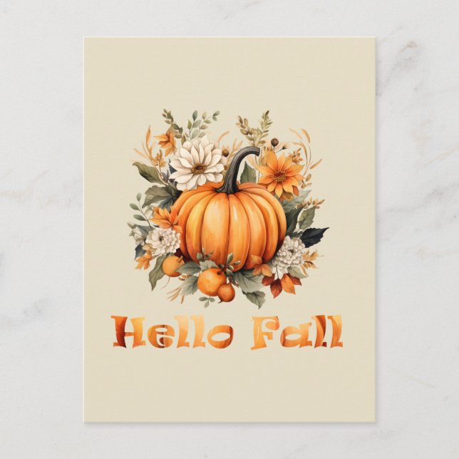 Carte Postale Bonjour Automne aquarelle fleur sauvage feuilles d (Devant)