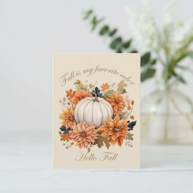 Carte Postale Bonjour Automne aquarelle fleur sauvage feuilles d (Debout devant)