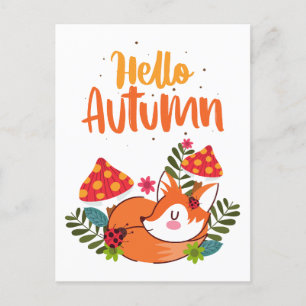 Carte Postale Bonjour Automne mignonne Fox Automne automne saiso