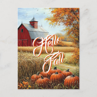 Carte Postale Bonjour Automne Thanksgiving Rural Grange Citrouil