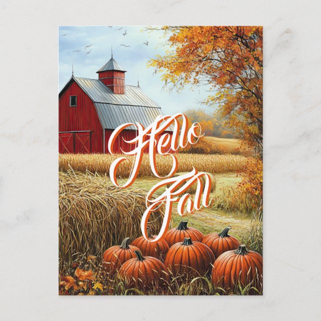Carte Postale Bonjour Automne Thanksgiving Rural Grange Citrouil (Devant)