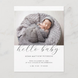 Carte Postale Bonjour Bébé Neutre Noir Blanc Faire-part de naiss