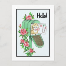 Bonjour ! Chat Vintage dans Boîte aux Lettres Vert