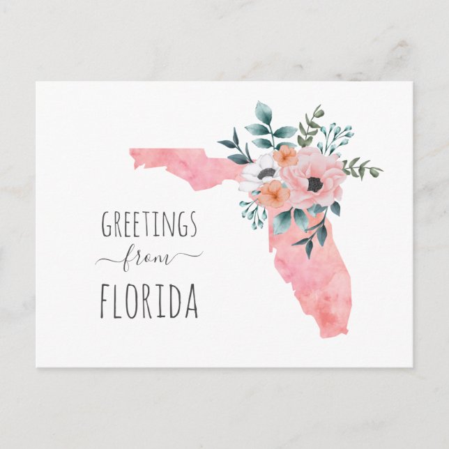 Carte Postale Bonjour de Floride. Voyage floral aquarelle (Devant)