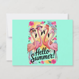 Carte Postale Bonjour été mignonne Flamant rose plage vacances T