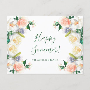 Carte Postale Bonjour Flores luxuriantes été corail blanc jardin