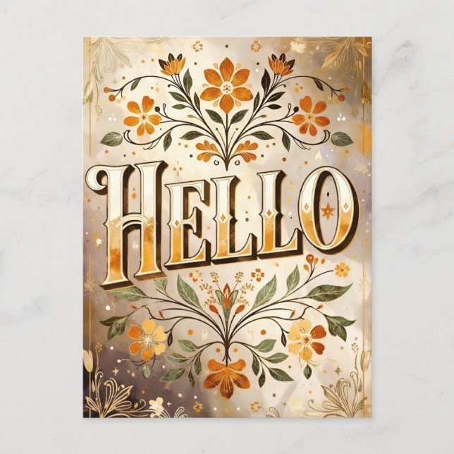 Carte Postale Bonjour, joli motif floral, (Devant)