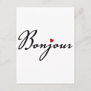Carte Postale Bonjour, l'art des mots français au coeur rouge