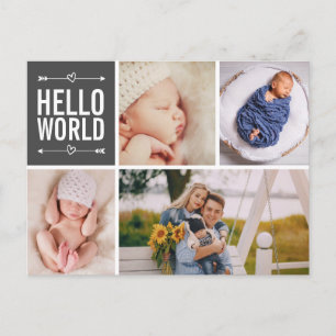 Carte Postale Bonjour le monde et annonce de naissance photo col