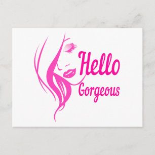 Carte Postale Bonjour Magnifique Jolie Dame Visage Typographie