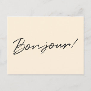 Carte Postale Bonjour !   Modern Script Cream Ivory Français Hel