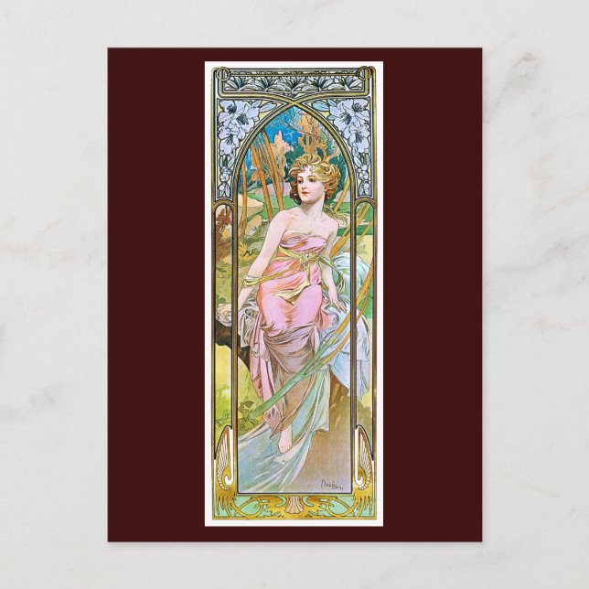 Carte Postale Bonjour, Mucha (Devant)