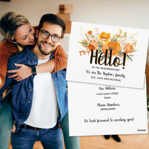 Carte Postale Bonjour Nouveau Voisin Annonce Florale Orange