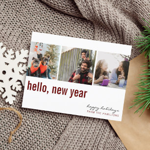 Carte Postale Bonjour Nouvel An Typographie Simple Photo Maroon